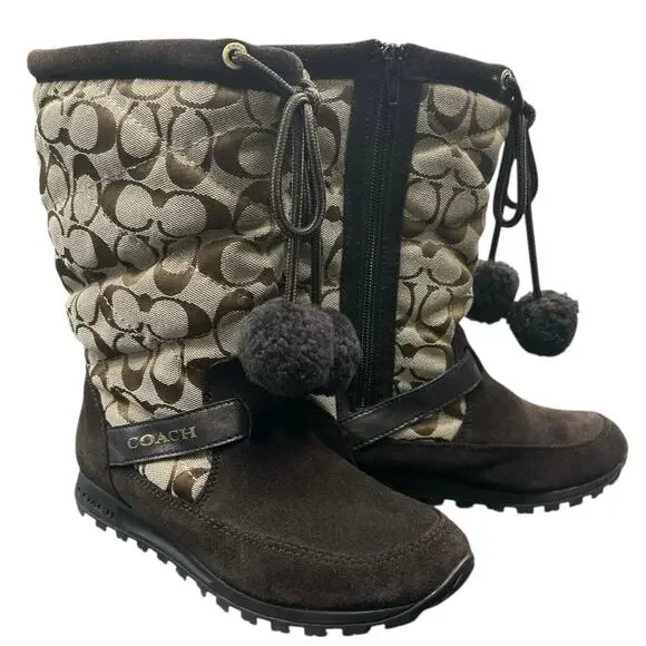 Coach Boots Women’s Size US6 Juniper 12CSIG Suede Signature in Brown - Picture 2 of 7